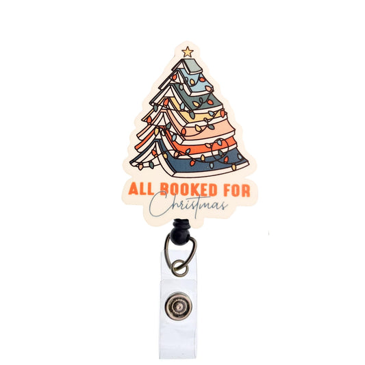 All Booked for Christmas Badge Reel, Interchangeable Badge Reel Topper, Cute Retractable Badge Reel ID Holder for Nurse, Student, RN