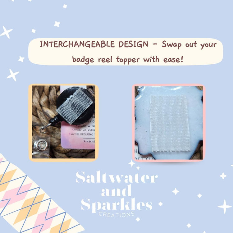 Cute Glittery Ghost Reading Books Badge Reel Topper, Interchangeable Badge Reel Topper, Retractable Badge Reel ID Holder for Nurse, Student, RN