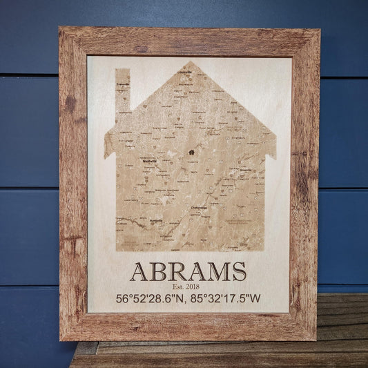 First Home Map, Custom Personalized Engraved Wood House Map, First Home Housewarming Gift, Realtor Gift