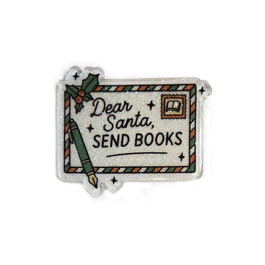 Dear Santa Send Books Glittery Christmas Badge Reel Topper, Interchangeable Badge Reel Topper, Retractable Badge Reel ID Holder For Nurse, Student, RN