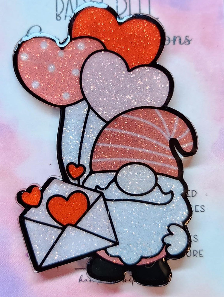 Valentines Gnome Badge Reel, Glittery Badge Reel, Interchangeable Badge Reel, Cute Retractable Badge Reel