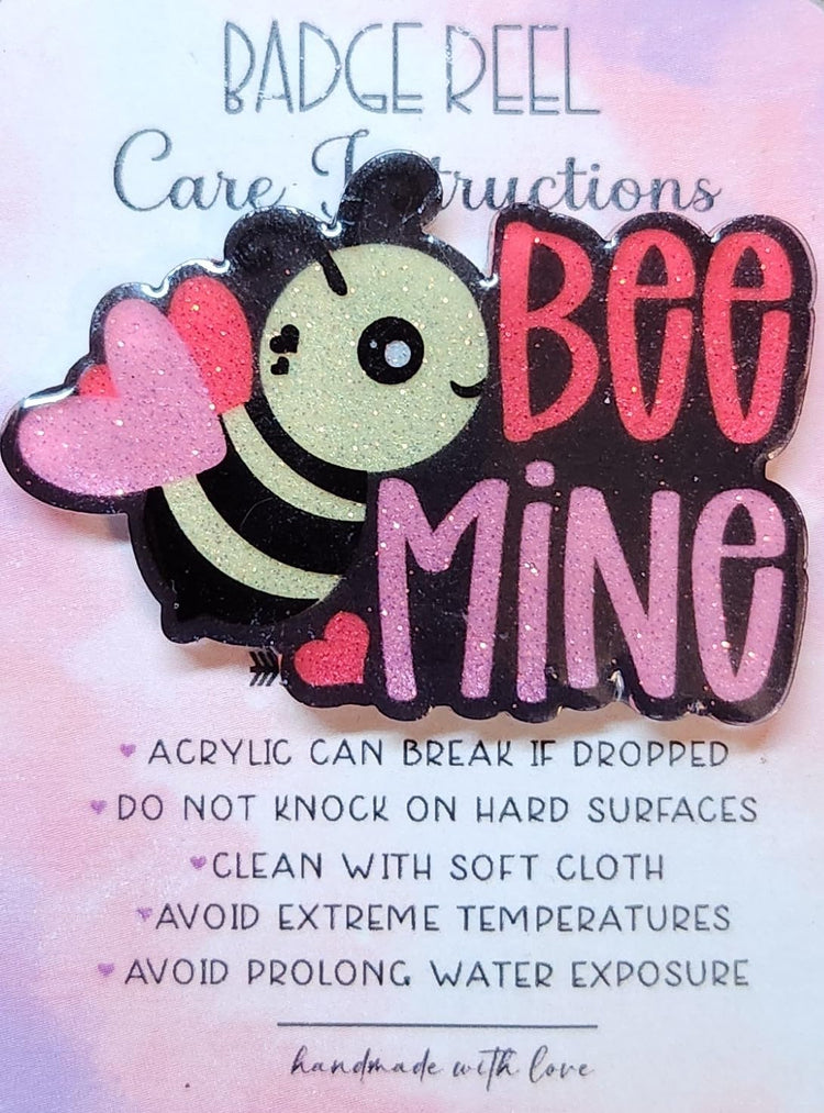 Bee Mine Be Mine Valentines Badge Reel, Glittery Badge Reel, Interchangeable Badge Reel, Cute Retractable Badge Reel