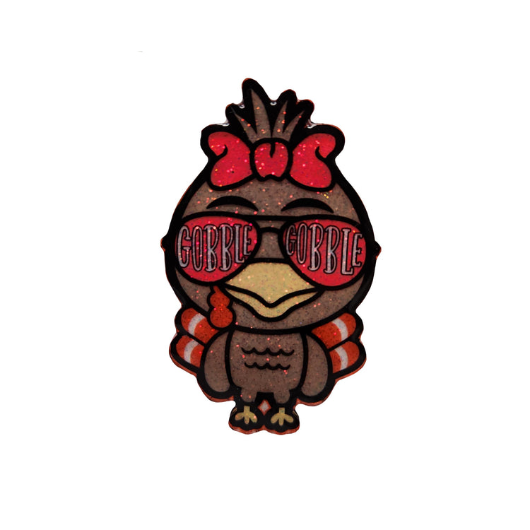 Gobble Gobble Girl Thanksgiving Badge Reel, Glittery Turkey Badge Reel, Interchangeable Badge Reel, Fall Badge Reel, Cute Retractable Badge Reel