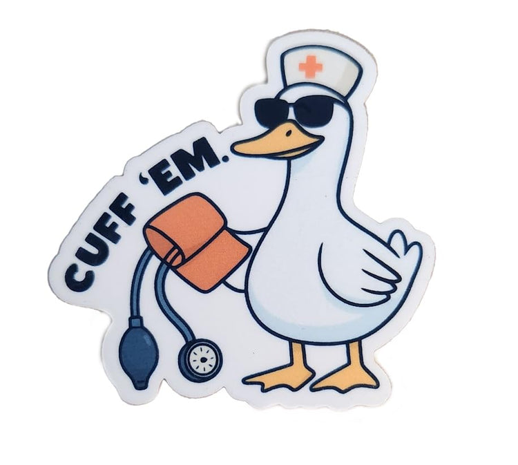 Cuff Em Funny Nurse Duck Badge Reel Topper, Interchangeable Retractable Badge Reel ID Holder for Nurse, Student, RN