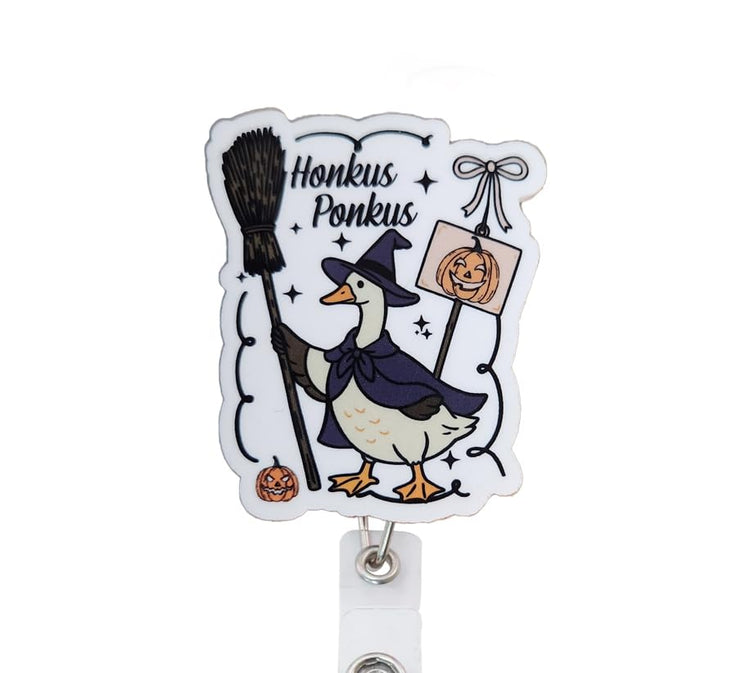 Honkus Ponkus Halloween Goose Badge Reel Topper, Interchangeable Retractable Badge Reel ID Holder for Nurse, Student, RN
