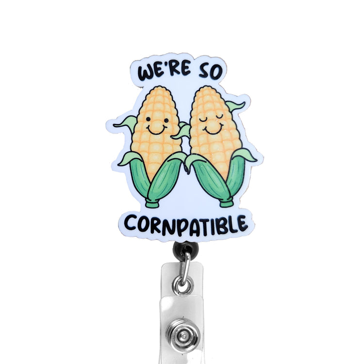 We're So Cornpatible Valentines Badge Reel, Interchangeable Badge Reel Topper, Cute Retractable Badge Reel ID Holder for Nurse, Student, RN