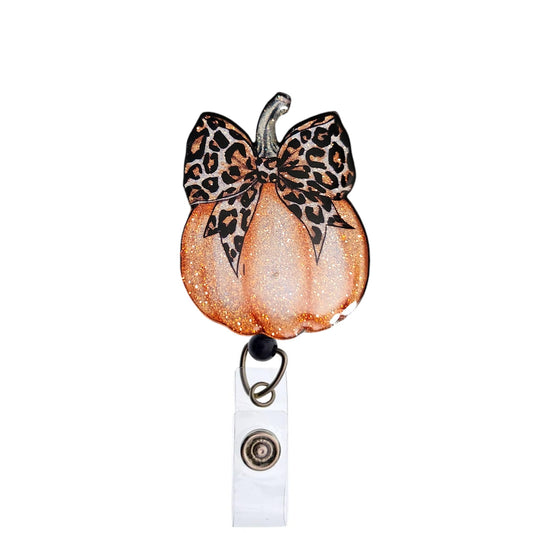 Glittery Pumpkin Fall Badge Reel, Interchangeable Badge Reel Topper, Cute Retractable Badge Reel ID Holder for Nurse, Student, RN