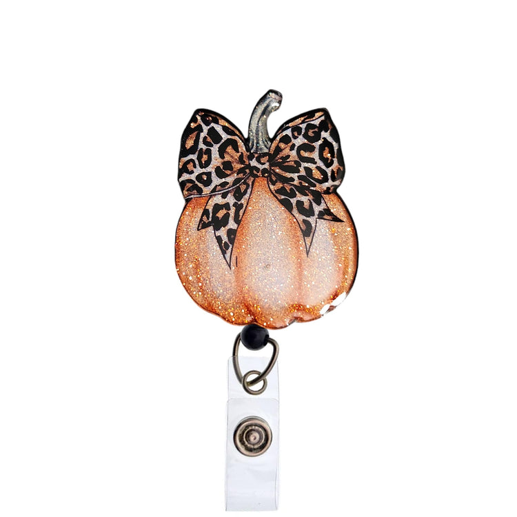 Glittery Pumpkin Fall Badge Reel, Interchangeable Badge Reel Topper, Cute Retractable Badge Reel ID Holder for Nurse, Student, RN