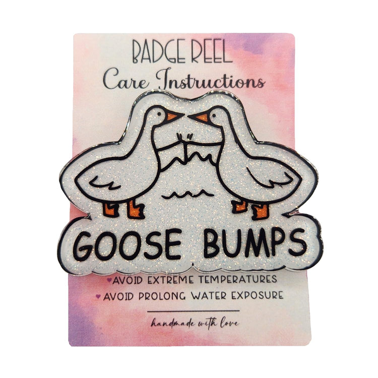Goose Bumps, Geese Fist Bump Badge Reel, Glittery Badge Reel, Interchangeable Badge Reel, Cute Retractable Badge Reel For Students, Teachers, Nurses