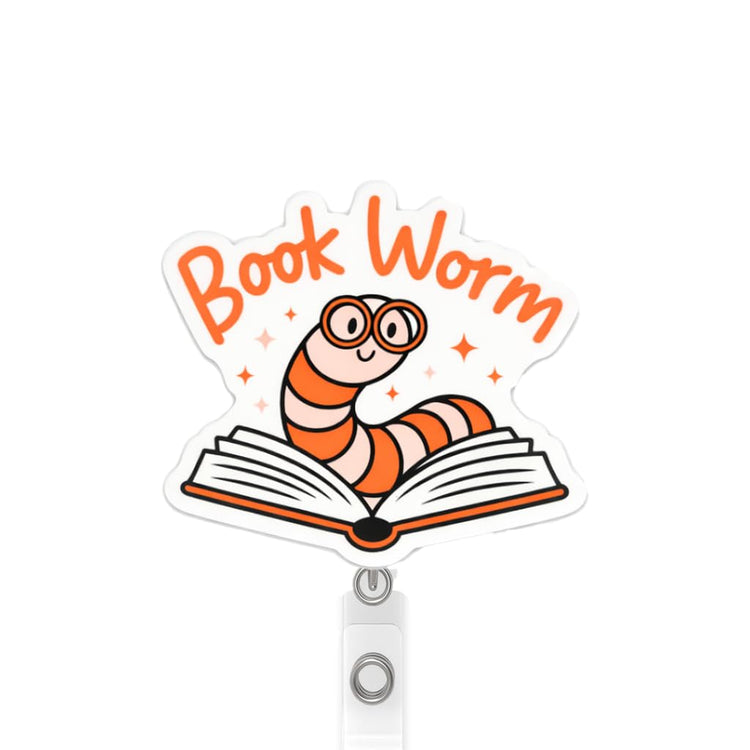 Cute Book Worm Book Lover Badge Reel Topper, Interchangeable Badge Reel for Nurse, Teacher, Office