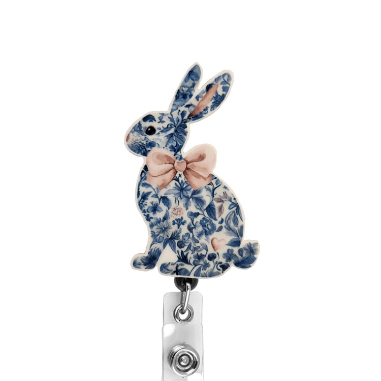 Cute Floral Easter Bunny Badge Reel, Interchangeable Badge Reel Topper, Cute Retractable Badge Reel ID Holder for Nurse, Student, RN