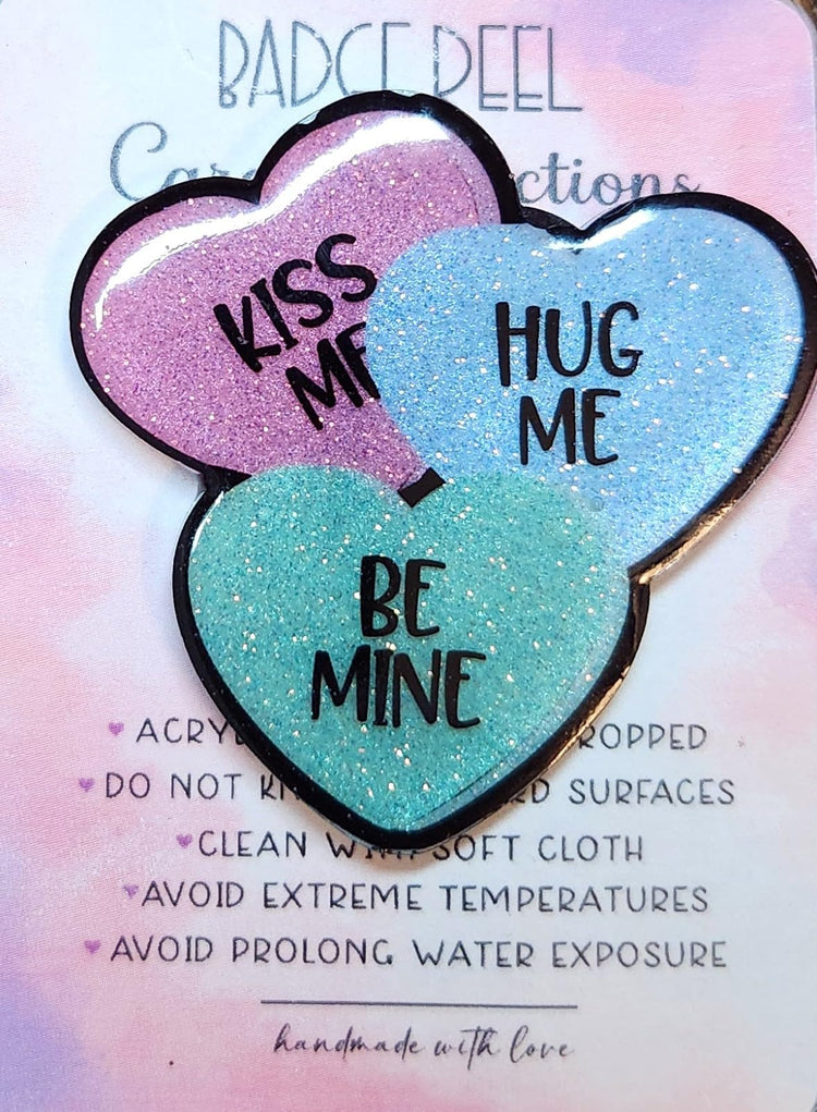 Valentines Kiss Me Hug Me Be Mine Cute Heart Badge Reel, Glittery Badge Reel, Interchangeable Badge Reel, Cute Retractable Badge Reel