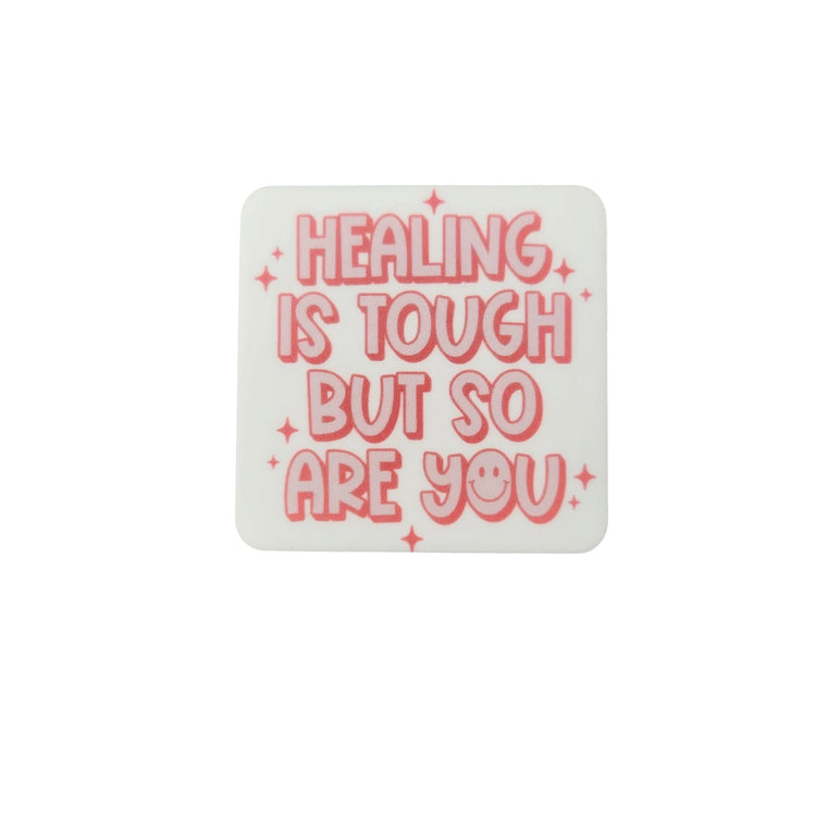 Healing is Tough But So are You Badge Reel, Interchangeable Badge Reel Topper, Cute Retractable Badge Reel ID Holder for Nurse, Student, RN