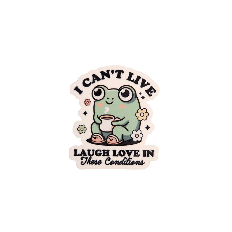 I Can't Live Laugh Love in These Conditions Coffee Frog Badge Reel, Interchangeable Badge Reel Topper, Cute Retractable Badge Reel ID Holder for Nurse, Student, RN