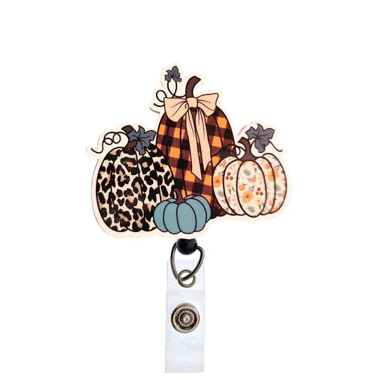 Cute Pumpkins Fall Badge Reel, Interchangeable Badge Reel Topper, Cute Retractable Badge Reel ID Holder for Nurse, Student, RN