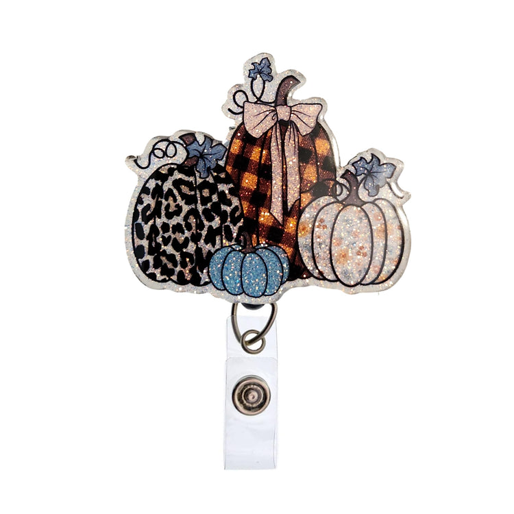 Glittery Pumpkins Fall Badge Reel, Interchangeable Badge Reel Topper, Cute Retractable Badge Reel ID Holder for Nurse, Student, RN