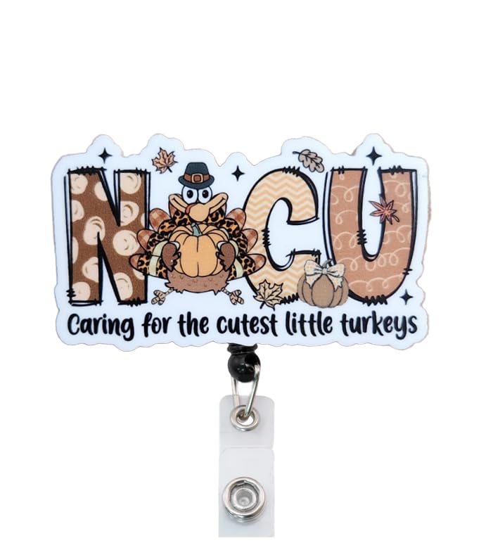 Caring For The Cutest Little Turkeys Fall NICU Badge Reel Topper, Interchangeable Badge Reel Topper, Retractable Badge Reel ID Holder For Nurse, Student, RN