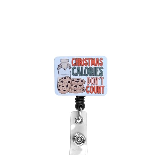 Christmas Calories Don't Count Christmas Badge Reel, Interchangeable Badge Reel Topper, Cute Retractable Badge Reel ID Holder for Nurse, Student, RN