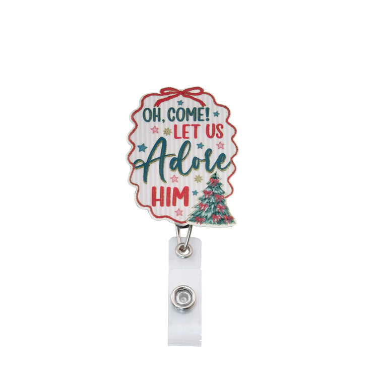 Oh Come Let Us Adore Him Christmas Badge Reel Topper, Interchangeable Badge Reel Topper, Retractable Badge Reel ID Holder for Nurse, Student, RN