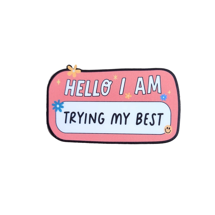 Hello I Am Trying My Best Badge Reel, Interchangeable Badge Reel Topper, Cute Retractable Badge Reel ID Holder for Nurse, Student, RN