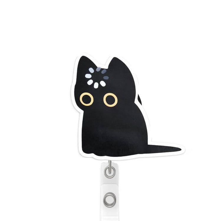 Cat Loading Cute Black Cat Badge Reel Topper, Interchangeable Badge Reel for Nurse, Teacher, Office