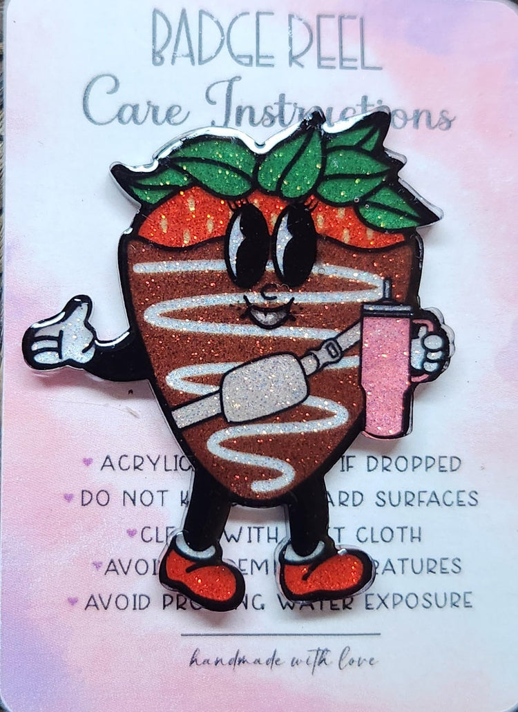 Chocolate Covered Strawberry Badge Reel, Glittery Badge Reel, Interchangeable Badge Reel, Cute Retractable Badge Reel