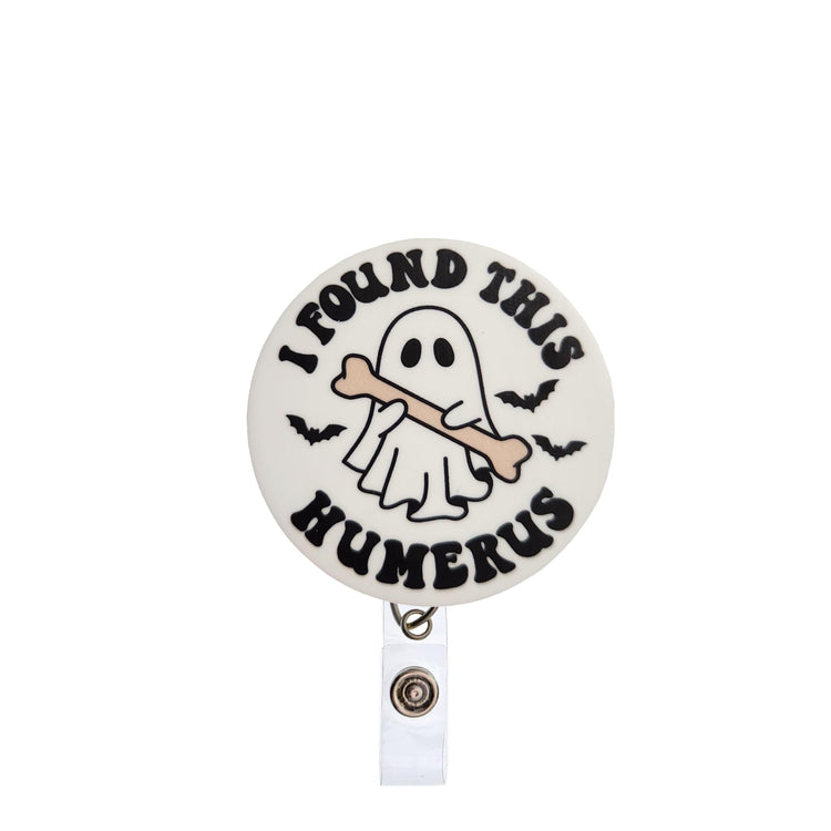 I Found This Humerus Halloween Badge Reel, Interchangeable Badge Reel Topper, Cute Retractable Badge Reel ID Holder for Nurse, Student, RN