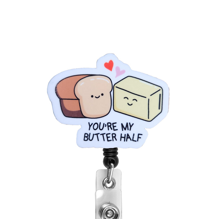 You're My Butter Half Valentines Badge Reel, Interchangeable Badge Reel Topper, Cute Retractable Badge Reel ID Holder for Nurse, Student, RN