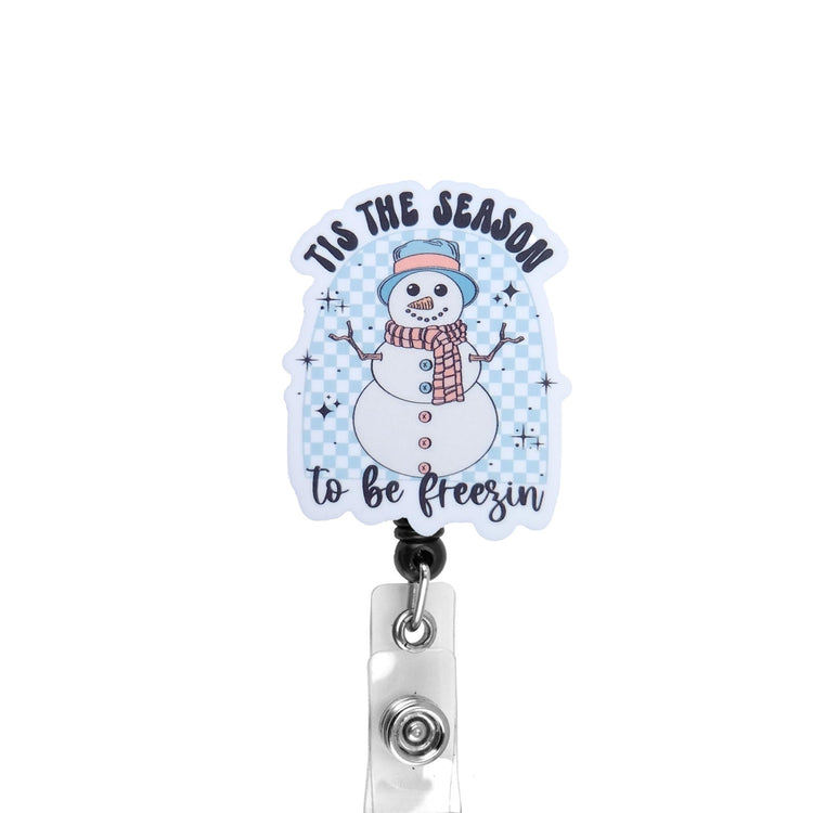Tis The Season to Be Freezin Christmas Badge Reel, Interchangeable Badge Reel Topper, Cute Retractable Badge Reel ID Holder for Nurse, Student, RN