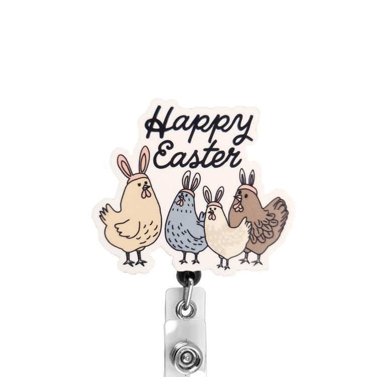 Happy Easter Chicks with Bunny Ears Badge Reel, Interchangeable Badge Reel Topper, Cute Retractable Badge Reel ID Holder for Nurse, Student, RN