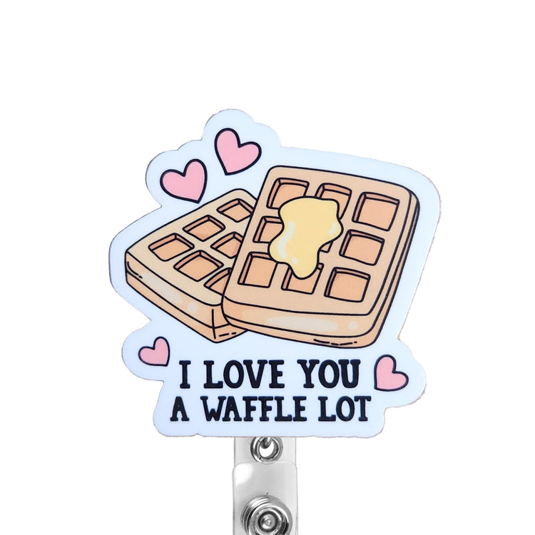 I Love You A Waffle Lot Valentines Badge Reel, Interchangeable Badge Reel Topper, Cute Retractable Badge Reel ID Holder for Nurse, Student, RN