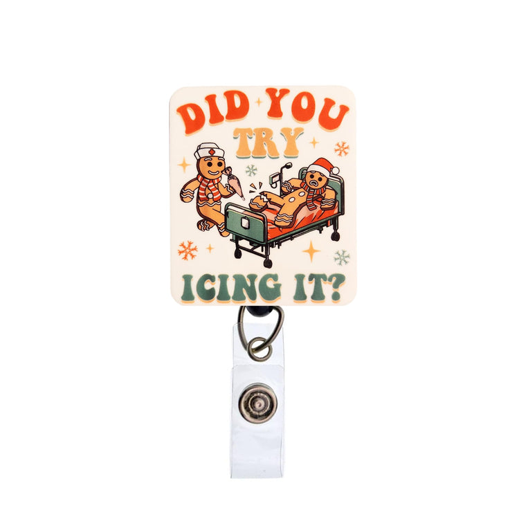 Did You Try Icing It Gingerbread Cookie Christmas Badge Reel, Interchangeable Badge Reel Topper, Cute Retractable Badge Reel ID Holder for Nurse, Student, RN