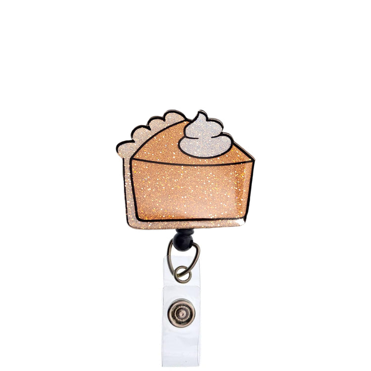Glittery Pumpkin Pie Fall Badge Reel, Interchangeable Badge Reel Topper, Cute Retractable Badge Reel ID Holder for Nurse, Student, RN
