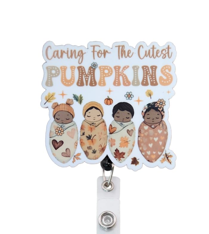 Caring For The Cutest Little Pumpkins Fall NICU Badge Reel, Interchangeable Badge Reel Topper, Retractable Badge Reel ID Holder For Nurse, Student, RN