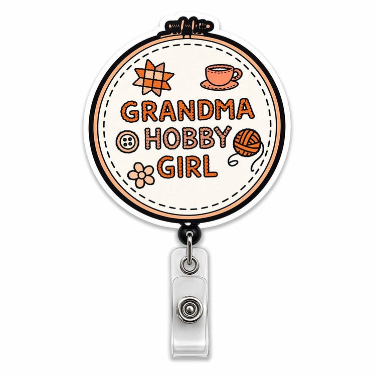 Grandma Hobby Girl Badge Reel, Interchangeable Badge Reel for Nurse, Teacher, Office