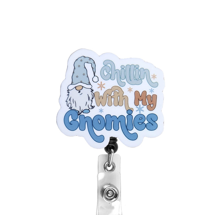 Chillin with My Gnomies Christmas Badge Reel, Interchangeable Badge Reel Topper, Cute Retractable Badge Reel ID Holder for Nurse, Student, RN