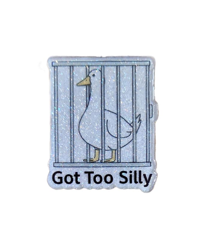 Got Too Silly Cute Glittery Goose in Jail Badge Reel, Interchangeable Badge Reel Topper, Retractable Badge Reel ID Holder For Nurse, Student, RN