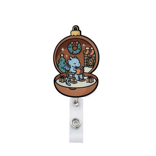 Christmas Dragon Reading Book Ornament Badge Reel Topper, Interchangeable Badge Reel Topper, Retractable Badge Reel ID Holder For Nurse, Student, RN
