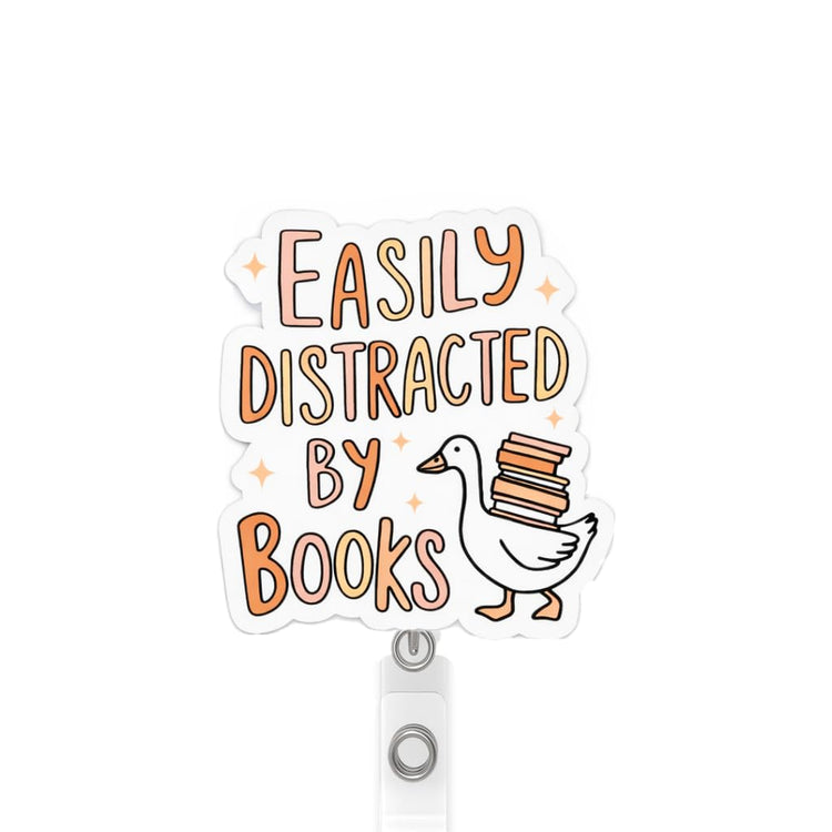 Easily Distracted By Books Badge Reel Topper, Interchangeable Badge Reel for Nurse, Teacher, Office