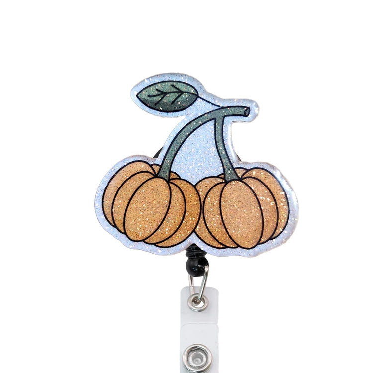 Cute Glittery Pumpkins Badge Reel Topper, Interchangeable Badge Reel Topper, Retractable Badge Reel ID Holder for Nurse, Student, RN
