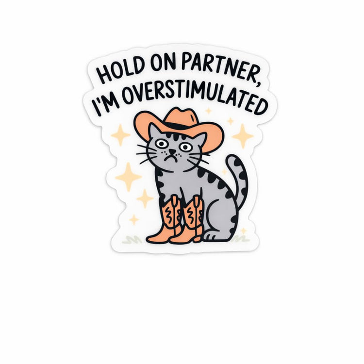 Hold On Partner, I'm Overstimulated Cowboy Cat Badge Reel Topper, Interchangeable Badge Reel for Nurse, Teacher, Office