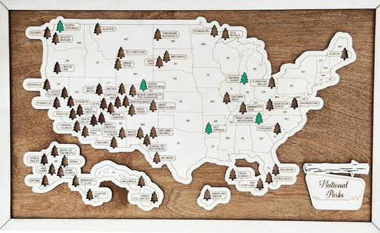 Personalized National Parks Map with Wooden Pins 11x19 Travel Map Tracker