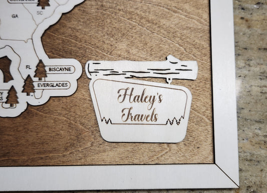 Personalized National Parks Map with Wooden Pins 11x19 Travel Map Tracker